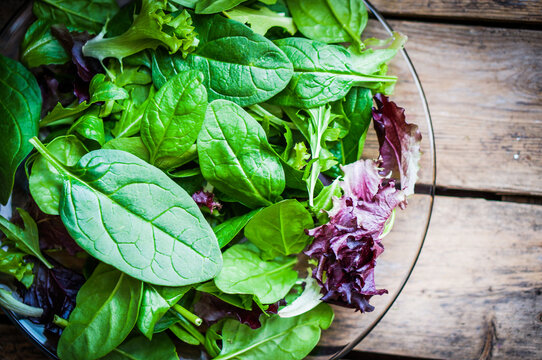 freshh green salad with spinach aragula romane and lettuce