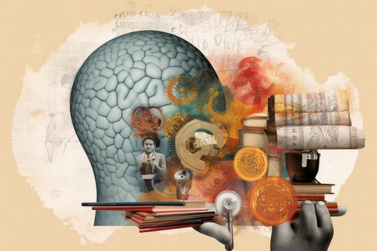 design for Education as a window to new discoveries and scientific inventions. Art collage. generative ai
