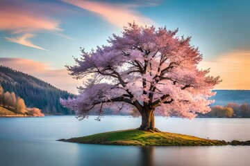 autumn landscape with trees and lake by AI generating