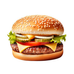Delicious burger isolated on transparent background. Created with Generative AI Technology