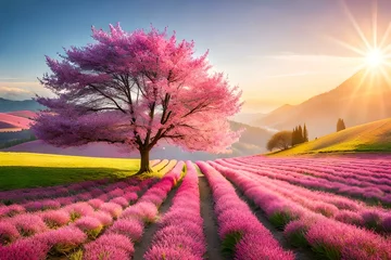 Fotobehang lavender field in region by AI generating © Muzammil