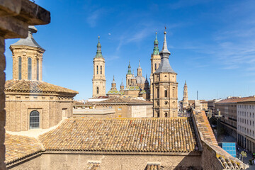 Zaragoza, Spain - May 01, 2023: old buildings of the historic center of the city of Zaragoza in...