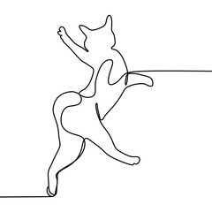 continuous line drawing of cat jumping