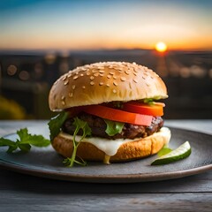  hamburger with a luxurious presentation and looks delicious, ai generated