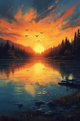 sunset over the lake