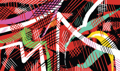 Abstract grungy brush texture doodle ink red, white, and black dominated vector background isolated on horizontal background template