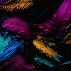 Obraz premium colorful feathers on black background. Generative AI