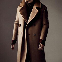 красивый коричневый жакет или плащ висит на вешалке