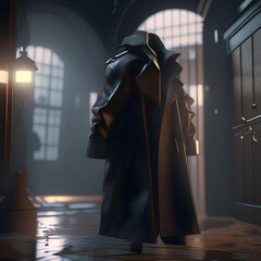 красивый коричневый жакет или плащ висит на вешалке