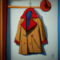 cartoon beautiful brown jacket or raincoat hanging on a hanger