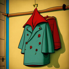 cartoon beautiful brown jacket or raincoat hanging on a hanger
