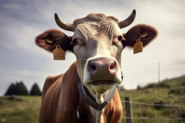 design for Funny portrait of a cow with a bell around his neck generative ai