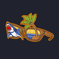 Hand drawn illustration of beach vibes from glasses