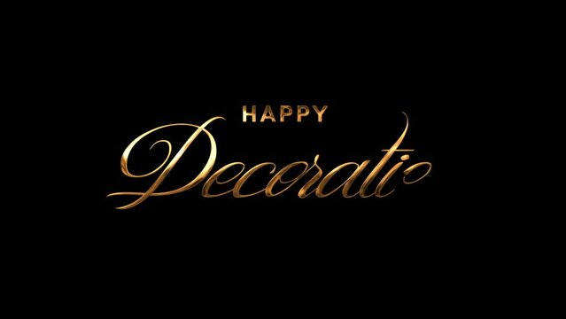 Decoration Day animation with golden text lettring on black background. Great for memorial day celebration. 4k animation concept.
