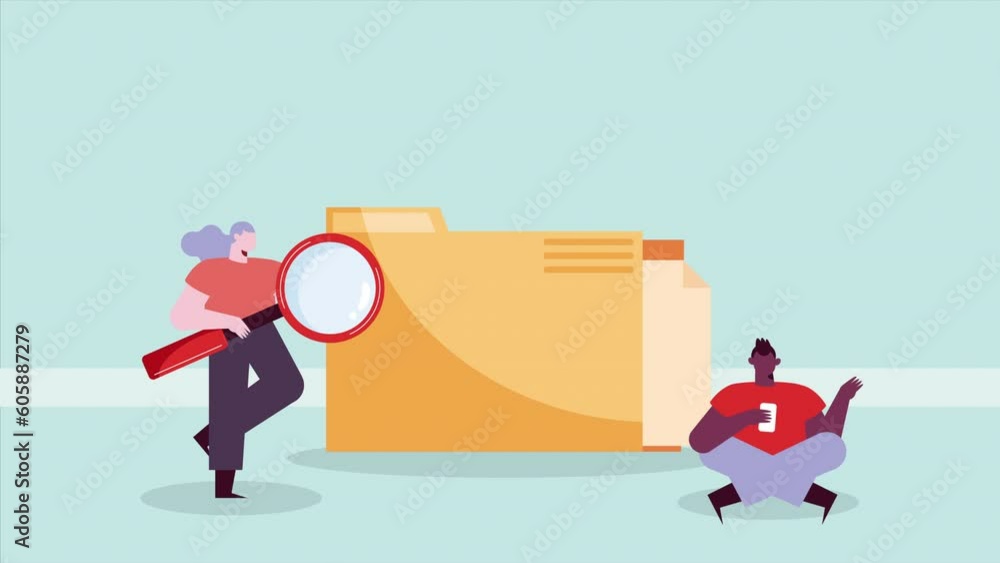 Poster workers with magnifying and folder animation