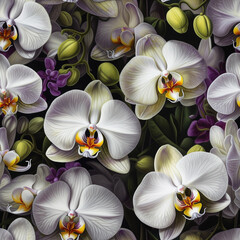 seamless orchid pattern, repeatable orchids background texture, generative ai