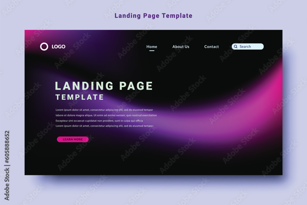 Wall mural modern landing page template design, violet color gradation abstract fluid style background vector