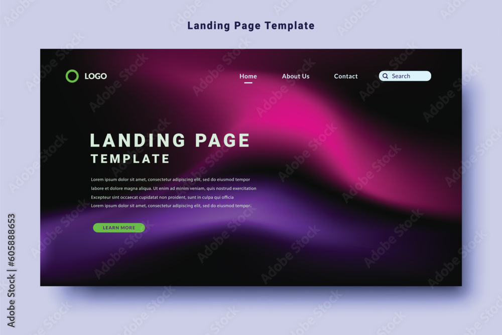 Wall mural modern landing page template design with violet color gradation abstract fluid style background vect