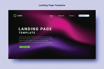 modern landing page template design with violet color gradation abstract fluid style background vector graphic