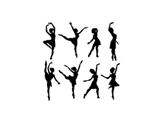 Obraz na płótnie Canvas Ballerina silhouette ballet dance poses. Set Of Ballet Dancer Silhouettes. Dancers silhouettes - set of nine female figures - isolated on white background - vector