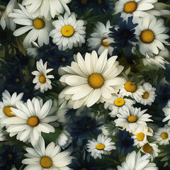 seamless pattern with daisy flowers, repeatable daisies background texture, generative ai