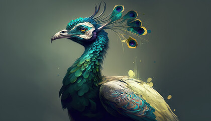 Obraz premium Peacock abstract wallpaper. Soft background with cute peafowl bird in Pastel colors generative ai