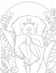 Dog line art for kids coloring book 