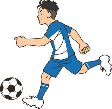 A football player dribbling the ball