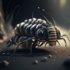 
horrible insect larva or caterpillar close up