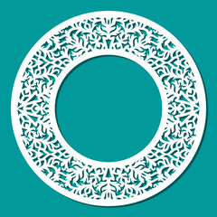 Openwork round frame with floral pattern. Border, edge for decorating photos, mirrors, paintings. Vector template for plotter laser cutting of paper, fretwork, wood carving, metal engraving, cnc.
