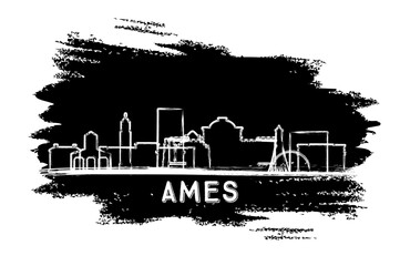 Obraz premium Ames Iowa City Skyline Silhouette. Hand Drawn Sketch. Business Travel and Tourism Concept with Modern Architecture.