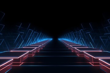 Naklejka premium Embracing the Future: Abstract Futuristic Design with Glowing Neon Lights and Geometric Backdrops, Generative AI.