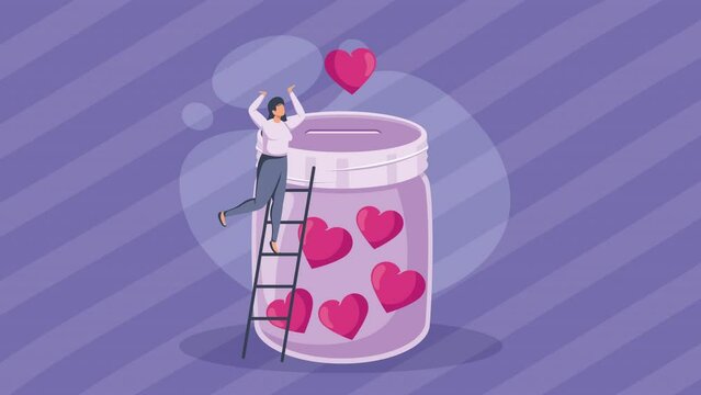 charity donations jar with hearts animation