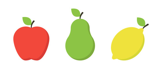Apple, pear, lemon fruit vector icons set. Organic nutrition healthy food symbol. Fruits design elements