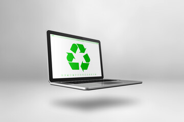 Laptop computer with a recycling symbol on screen. environmental conservation concept