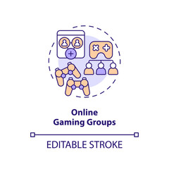 Online gaming groups concept icon. Cyber sport. Play together. Video game. Social engagement. People community abstract idea thin line illustration. Isolated outline drawing. Editable stroke
