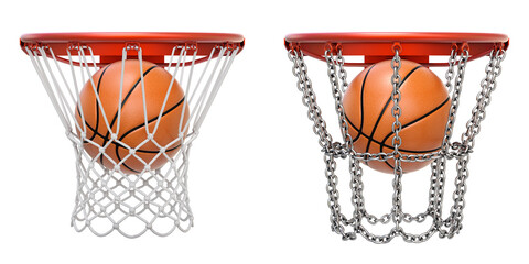 Basketball hoop with chains and net isolated on white background - 3D illustration