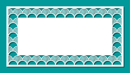 Rectangular blank with openwork edge. Mockup of card, certificate, wedding invitation. Template for plotter laser cutting of paper, fretwork, wood carving, metal engraving, cnc. Vector illustration.