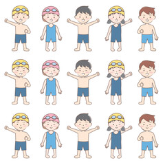水着姿の子供たち　スイミング　水泳　海水浴　全身　