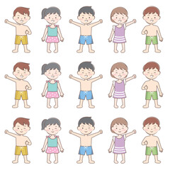水着姿の子供たち　スイミング　水泳　海水浴　全身　
