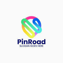 Vector Logo Illustration Pin Road Gradient Line Art Style