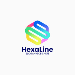 Vector Logo Illustration Hexagon Gradient Line Art Style