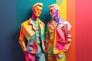 Papercut illustration of a LGBTQ couple for Pride day background . Generative Ai illustration