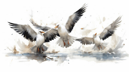 Obraz premium Generative AI, Feathers and Fury: Seagull Skirmish