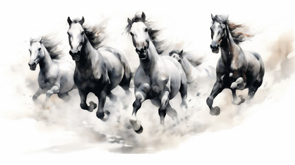 Generative AI, Unbridled Freedom: Watercolor Drawing of a Herd of Wild Horses