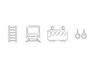 正面と横向きの電車とつり革や線路に関するラインアイコンセット