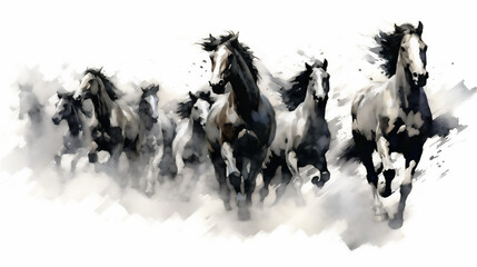 Generative AI, Unbridled Freedom: Watercolor Drawing of a Herd of Wild Horses