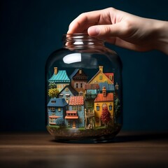 Houses in Glass Jar 