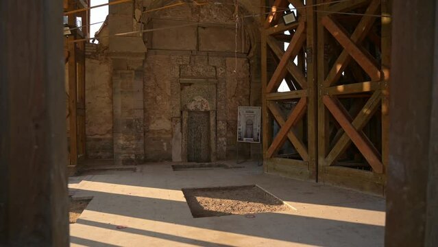 Interior ruins of Great Mosque of al-Nuri destroyed by terrorists, Mosul in Iraq