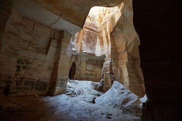 The Bazda Caves, in Urfa, Turkey, from which ancient builders quarried limestone for the whole...
